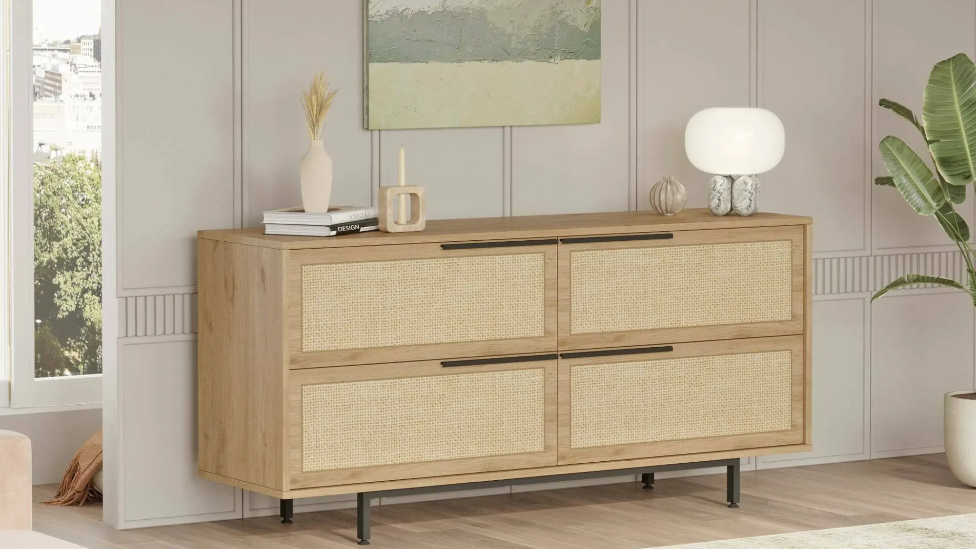 Credenza Anterivo, 160x45 h74 cm, Noce e Quercia<Dmora New
