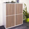 Credenza Ara, cm 100x41h126, Bianco lucido e Noce<Dmora Outlet