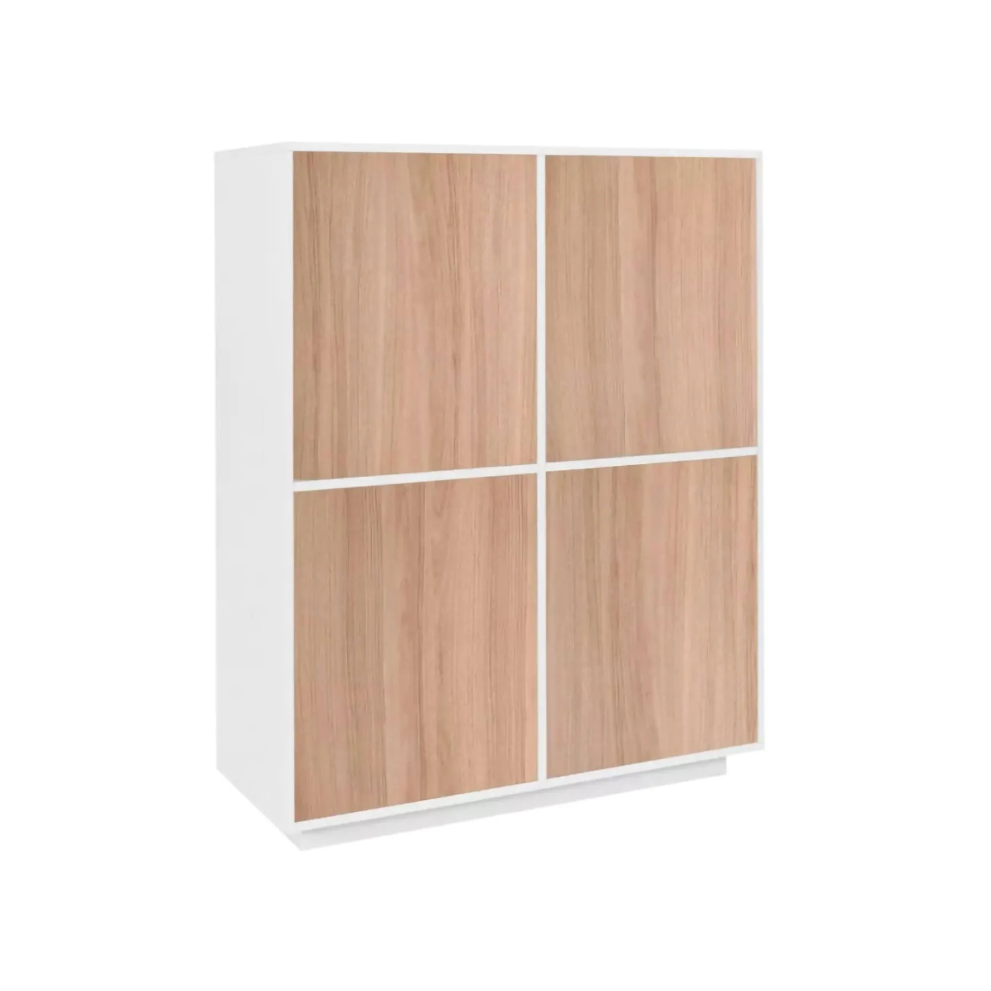 Credenza Ara, cm 100x41h126, Bianco lucido e Noce<Dmora Outlet