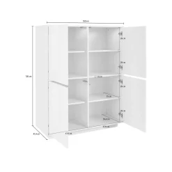 Credenza Ara, cm 100x41h126, Bianco lucido e Noce<Dmora Outlet