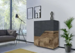 Credenza Arbal, cm 100x43h106, Ardesia e Acero<Dmora Store