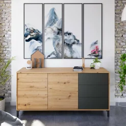 Credenza Ardelia, 154x41h74 cm, Rovere nodi e Antracite<Dmora Outlet
