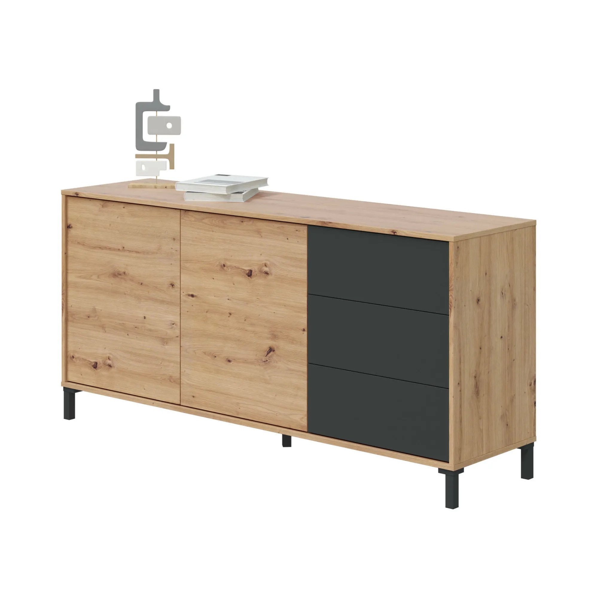 Credenza Ardelia, 154x41h74 cm, Rovere nodi e Antracite<Dmora Outlet