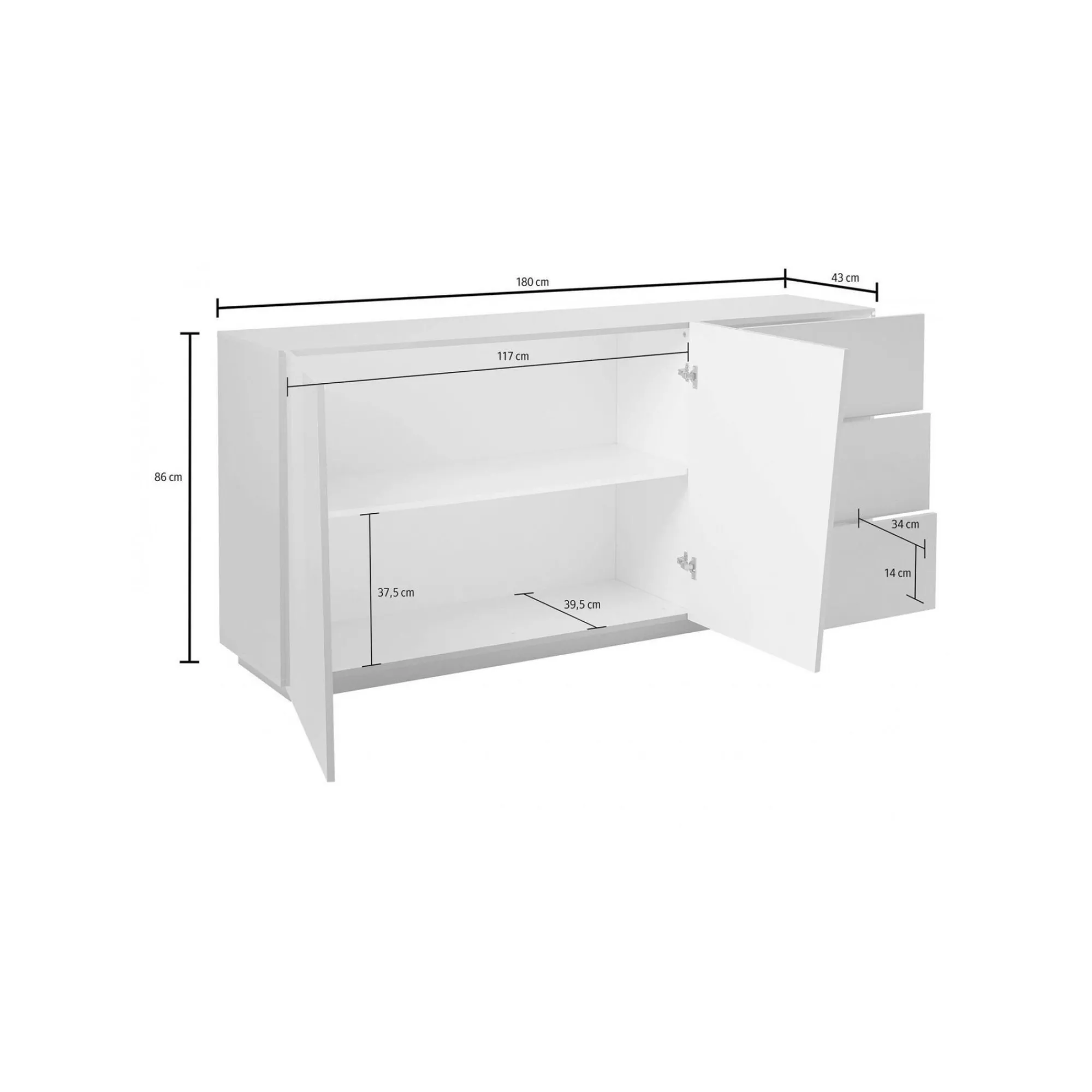 Credenza Ariet, cm 180x43h86,<Dmora Outlet