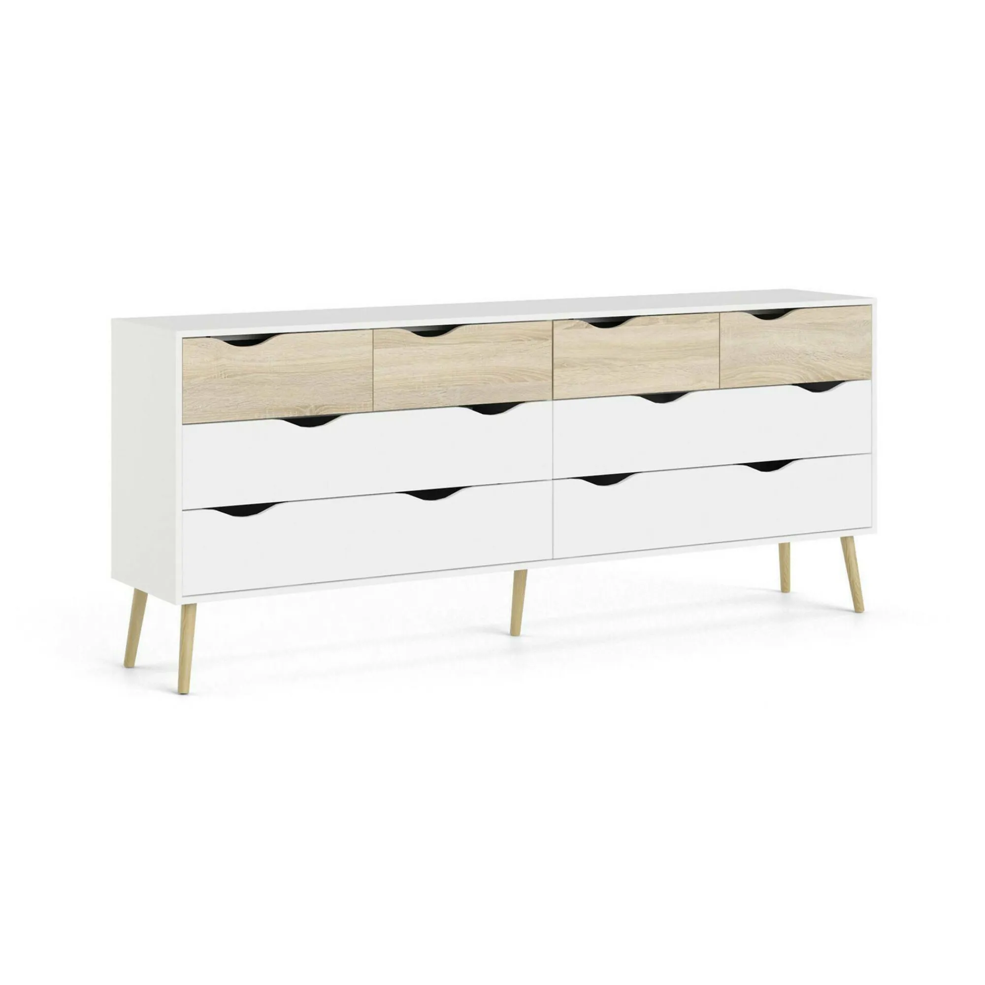 Credenza Arista, 196x39 h82 cm, Bianco e Quercia<Dmora Discount