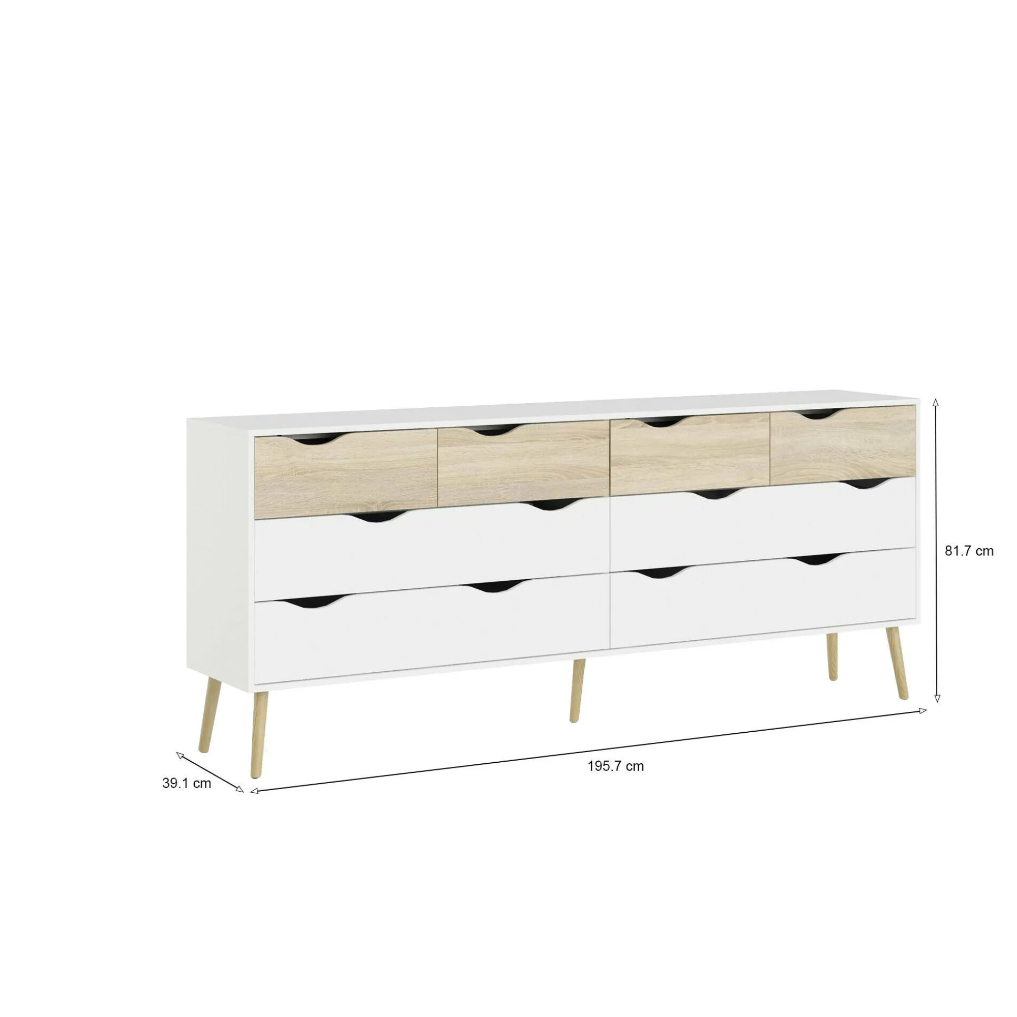 Credenza Arista, 196x39 h82 cm, Bianco e Quercia<Dmora Discount