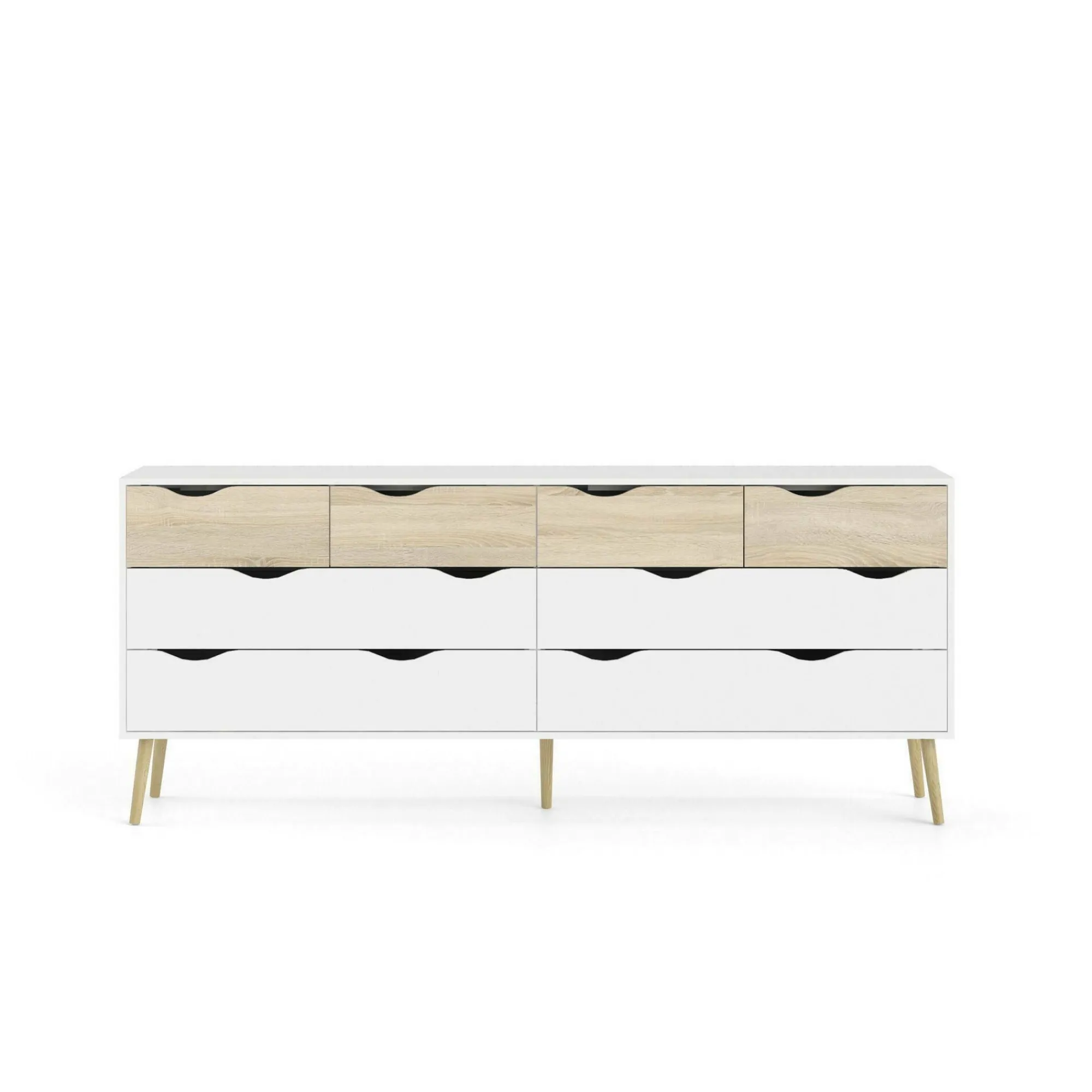 Credenza Arista, 196x39 h82 cm, Bianco e Quercia<Dmora Discount
