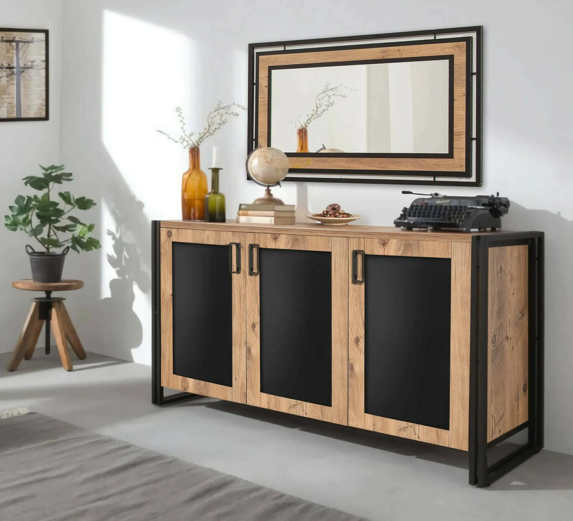 Credenza Arjuna, 140x45h80 cm, Quercia e Nero<Dmora Best Sale