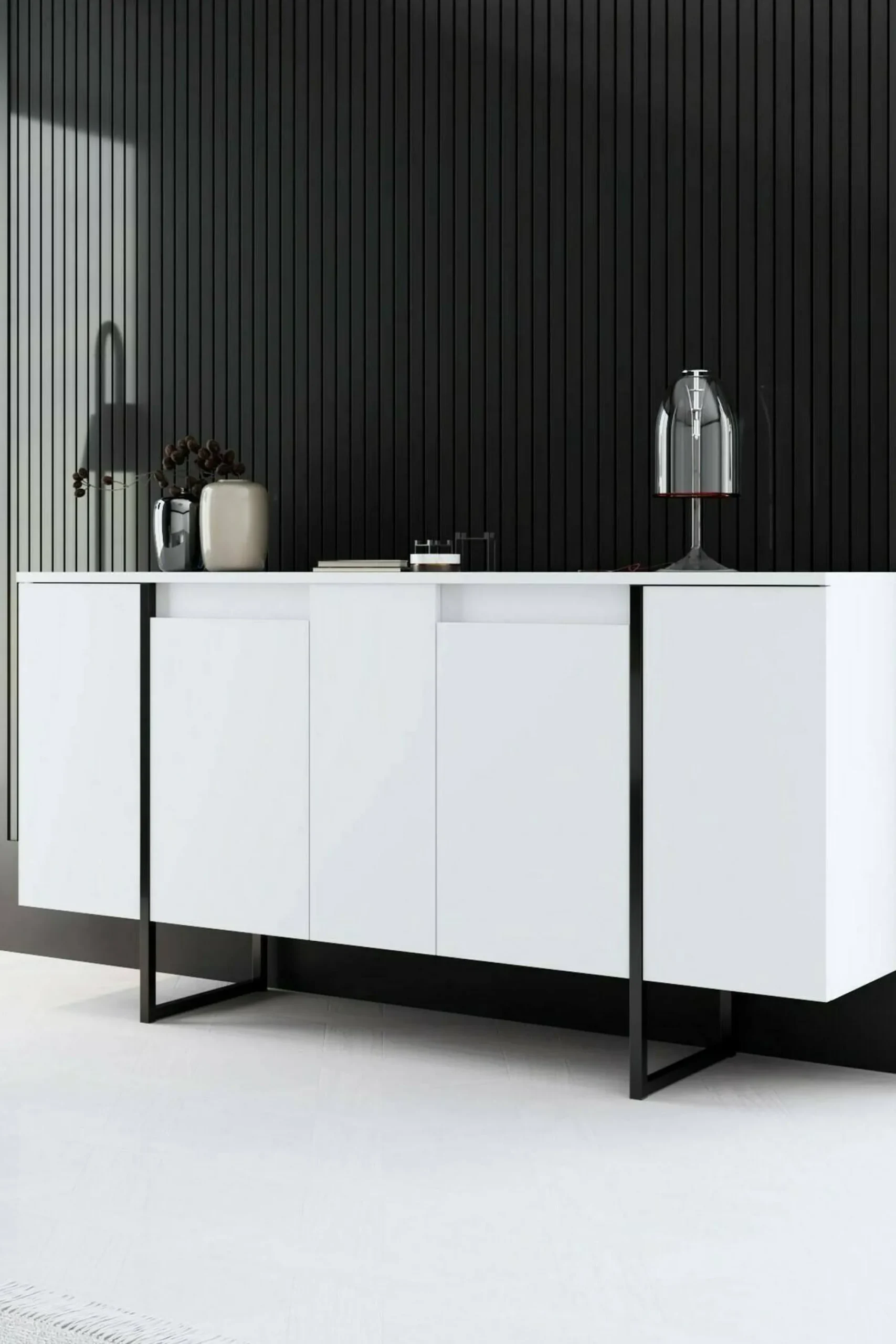 Credenza Arta, 160x35h80 cm, Bianco e Nero<Dmora Cheap