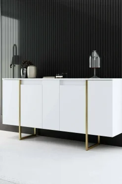 Credenza Arta, 160x35h80 cm, Bianco e Oro<Dmora Hot