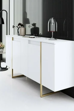 Credenza Arta, 160x35h80 cm, Bianco e Oro<Dmora Hot