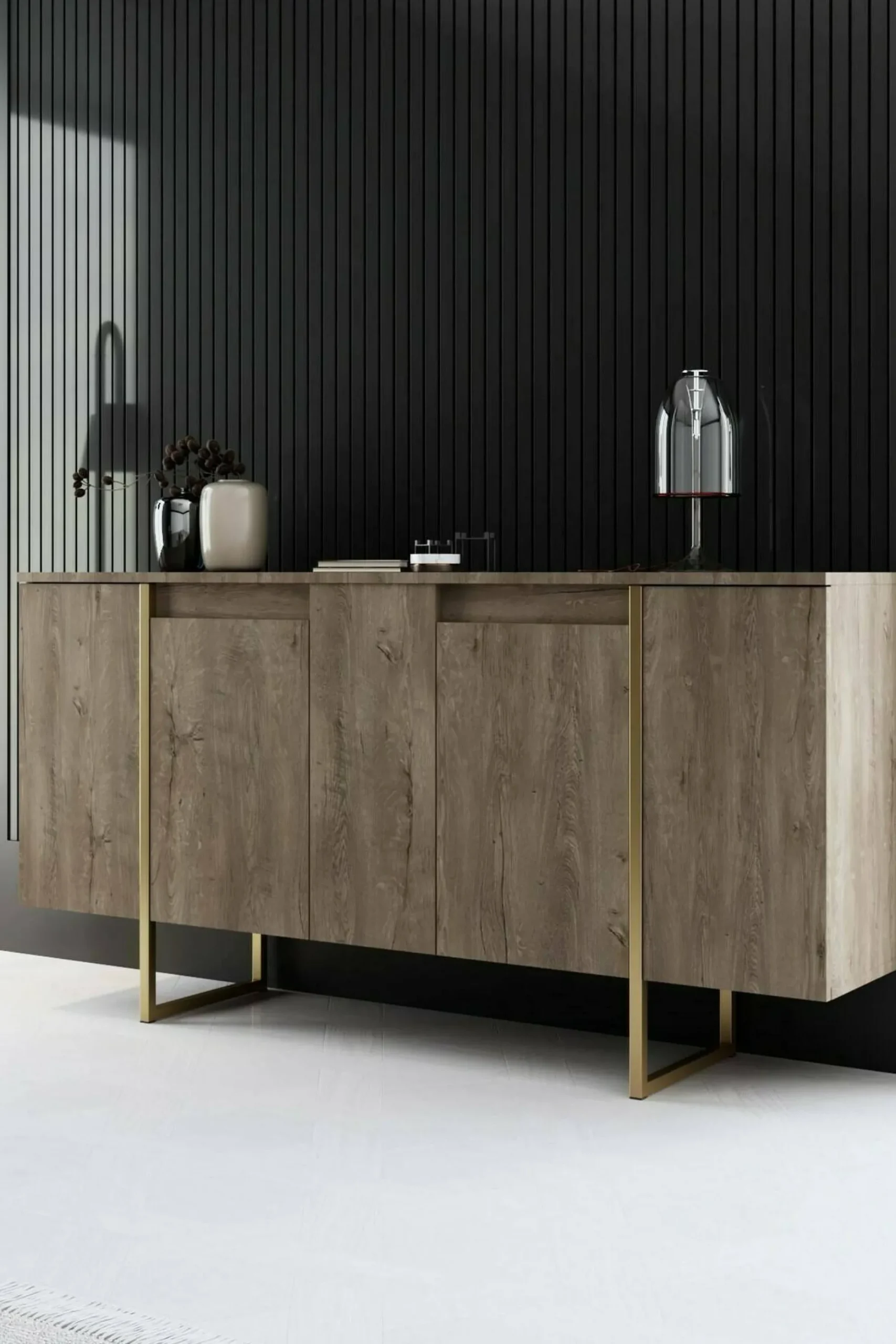 Credenza Arta, 160x35h80 cm, Noce e Oro<Dmora Fashion