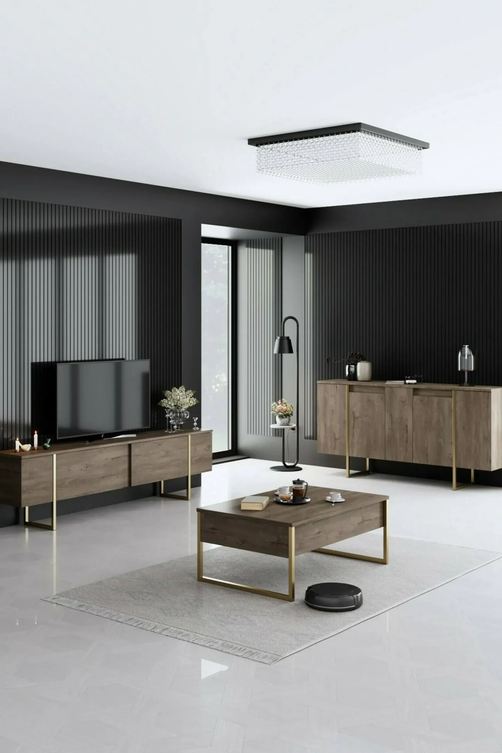 Credenza Arta, 160x35h80 cm, Noce e Oro<Dmora Fashion
