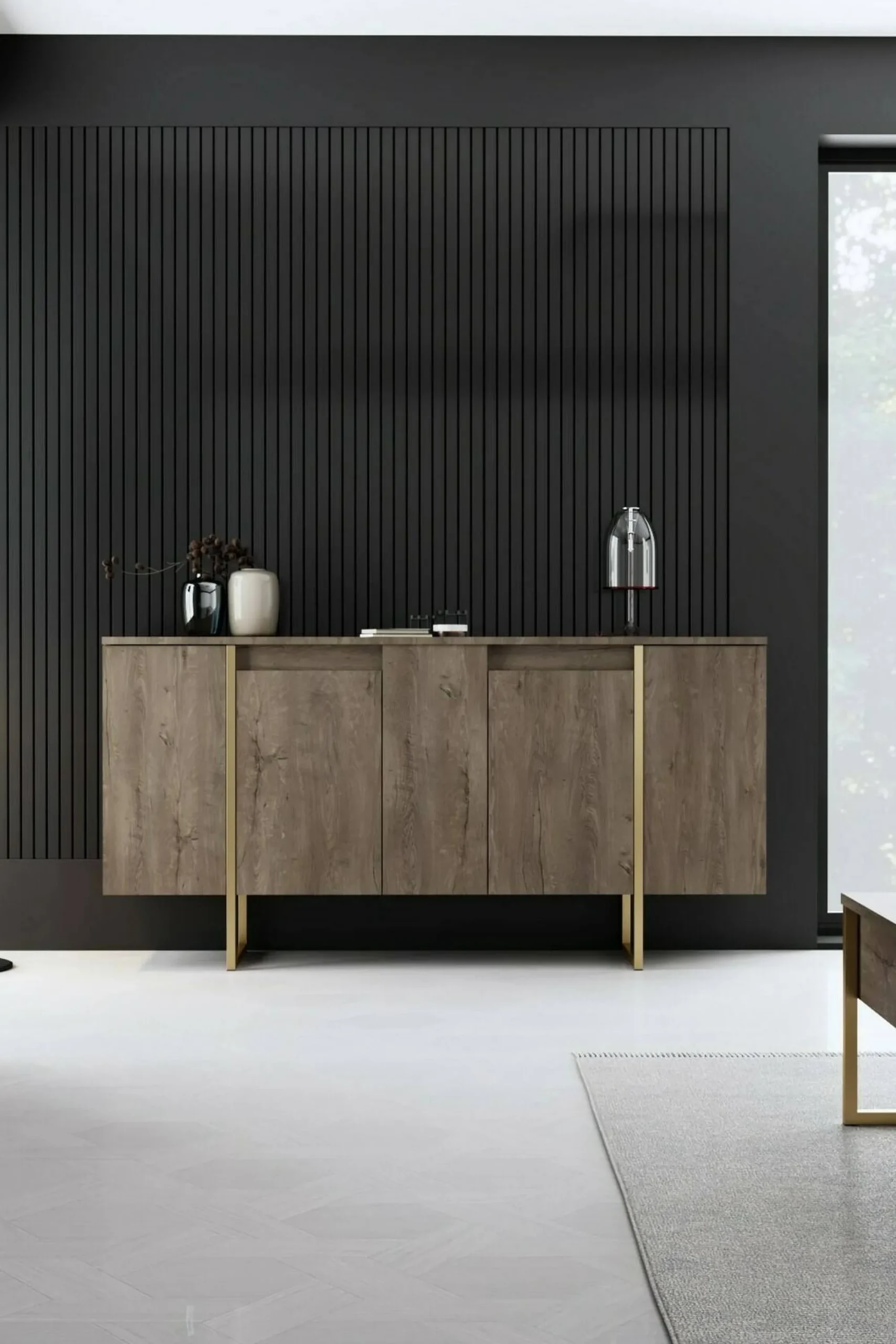 Credenza Arta, 160x35h80 cm, Noce e Oro<Dmora Fashion