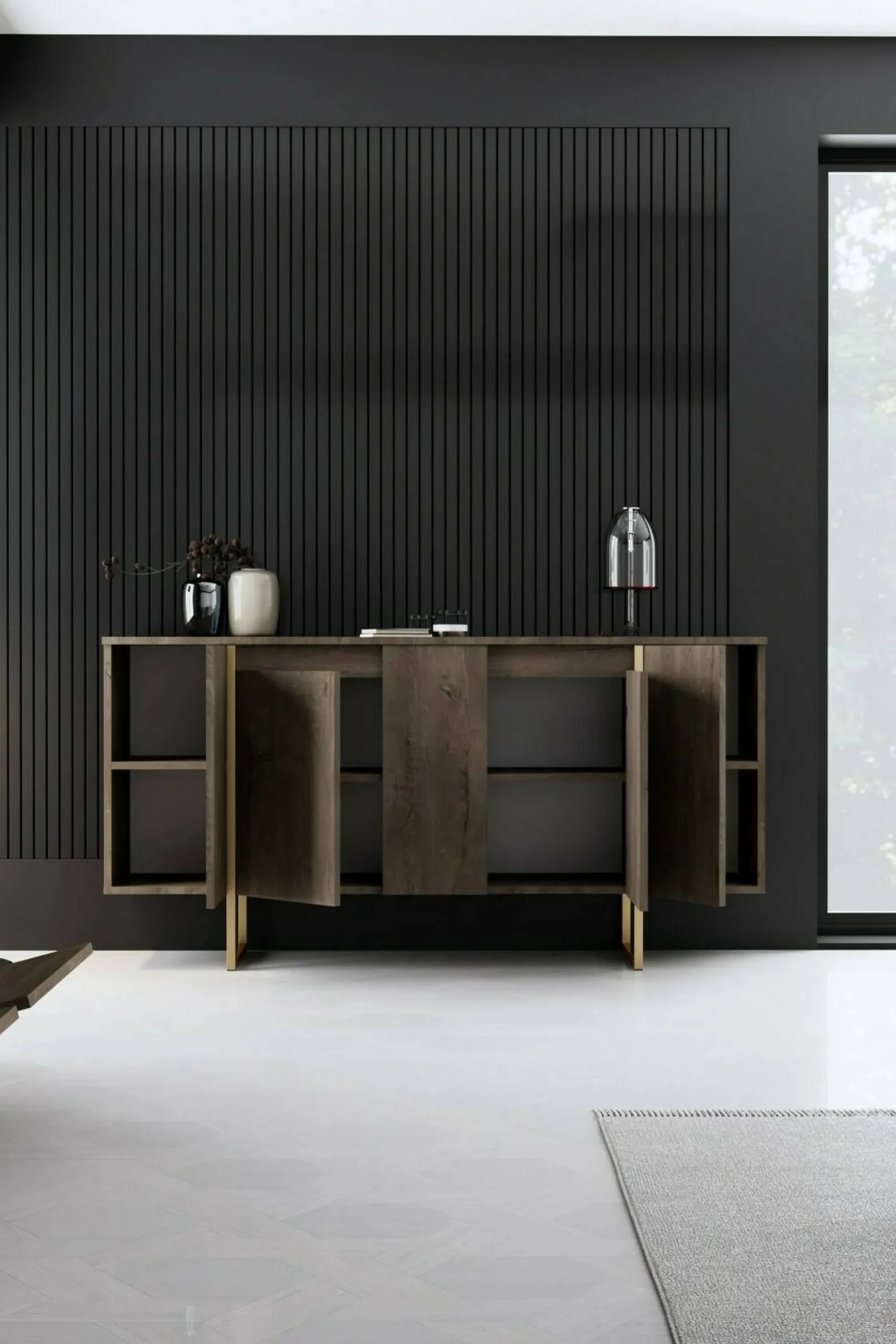 Credenza Arta, 160x35h80 cm, Noce e Oro<Dmora Fashion