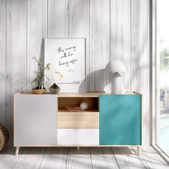 Credenza Asa, 155x43h75 cm, Bianco e Rovere<Dmora Fashion