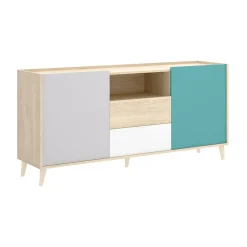 Credenza Asa, 155x43h75 cm, Bianco e Rovere<Dmora Fashion