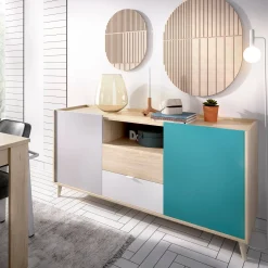 Credenza Asa, 155x43h75 cm, Bianco e Rovere<Dmora Fashion