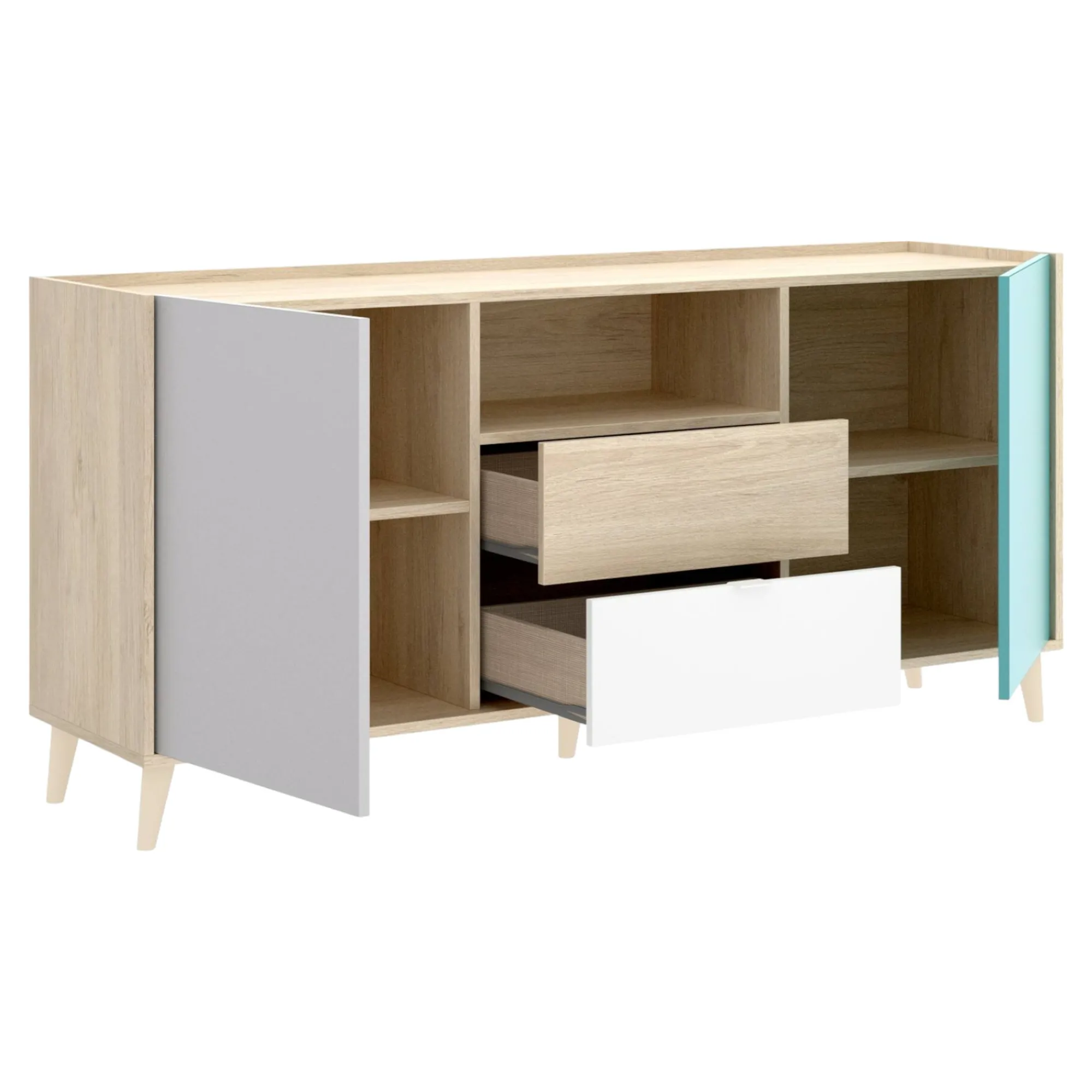 Credenza Asa, 155x43h75 cm, Bianco e Rovere<Dmora Fashion