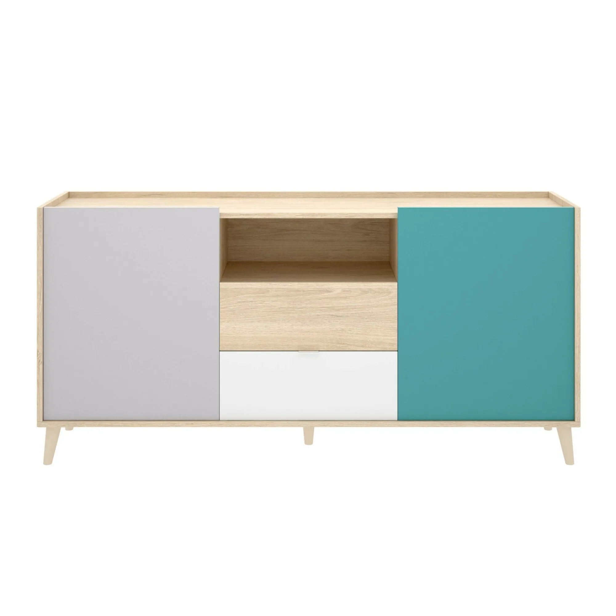 Credenza Asa, 155x43h75 cm, Bianco e Rovere<Dmora Fashion