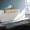 Credenza Aschly, cm 160x45h86, Bianco lucido e Acero<Dmora Cheap