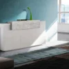 Credenza Aschly, cm 160x45h86, Bianco lucido e Cemento<Dmora Fashion