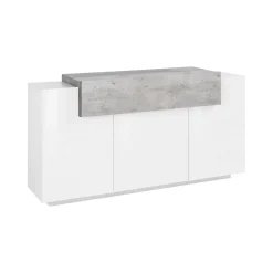 Credenza Aschly, cm 160x45h86, Bianco lucido e Cemento<Dmora Fashion
