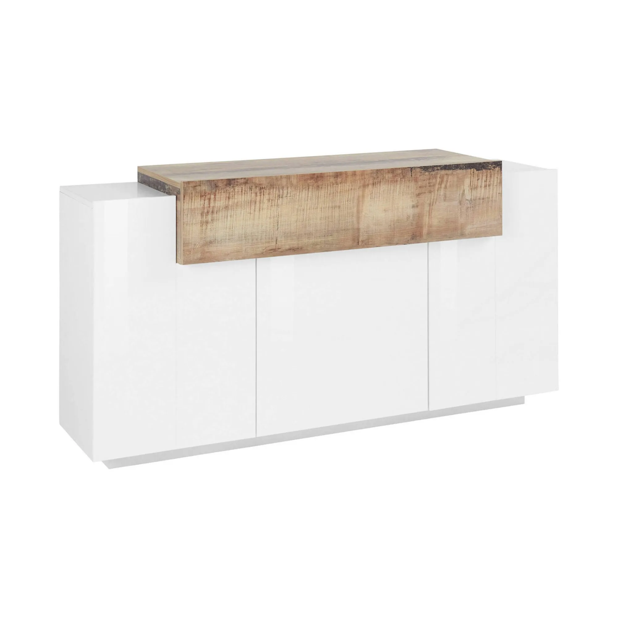 Credenza Aschly, cm 160x45h86, Bianco lucido e Acero<Dmora Cheap