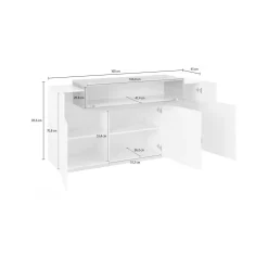 Credenza Aschly, cm 160x45h86, Bianco lucido e Acero<Dmora Cheap