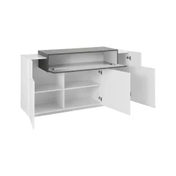 Credenza Aschly, cm 160x45h86, Bianco lucido e Acero<Dmora Cheap