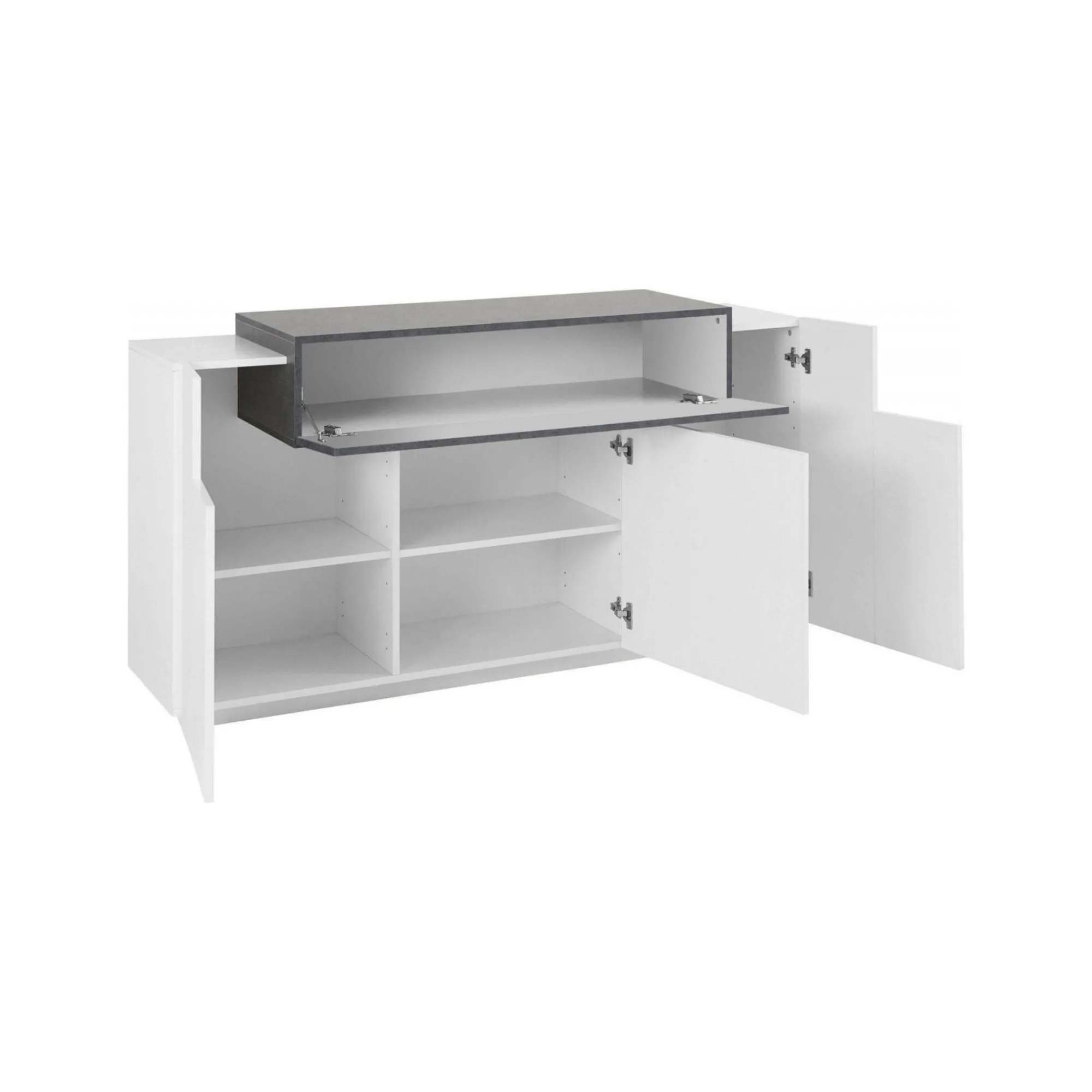 Credenza Aschly, cm 160x45h86, Bianco lucido e Acero<Dmora Cheap