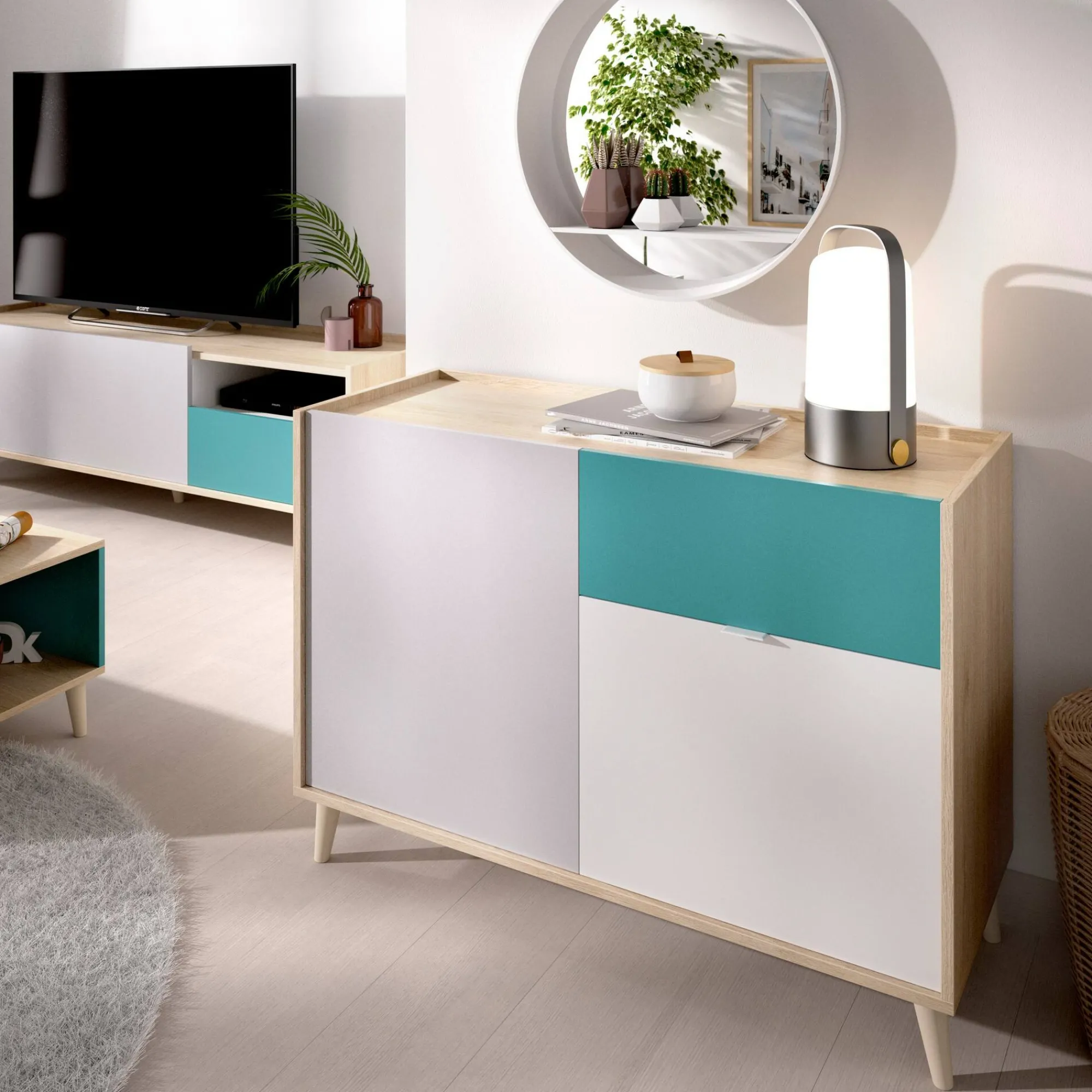 Credenza Ascot, 105x43h75 cm, Bianco e Rovere<Dmora New