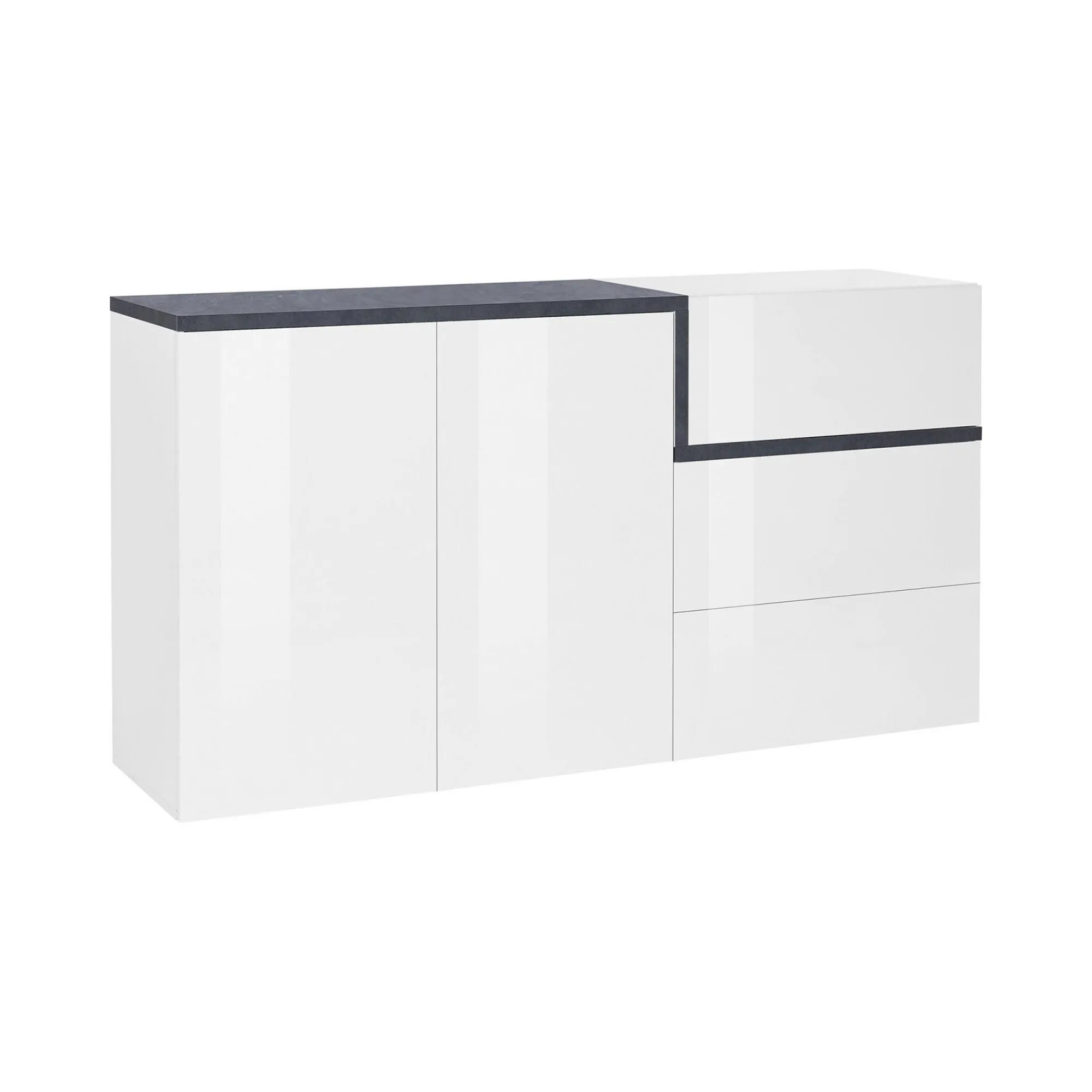 Credenza Asgard, cm 150x40h80, Bianco lucido e Ardesia<Dmora Clearance