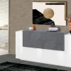 Credenza Ashi, cm 160x45h86, Bianco lucido e Ardesia<Dmora Shop