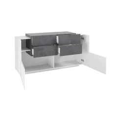 Credenza Ashi, cm 160x45h86, Bianco lucido e Ardesia<Dmora Shop