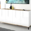 Credenza Ashley, cm 160x40h82, Bianco lucido e Acero<Dmora Fashion
