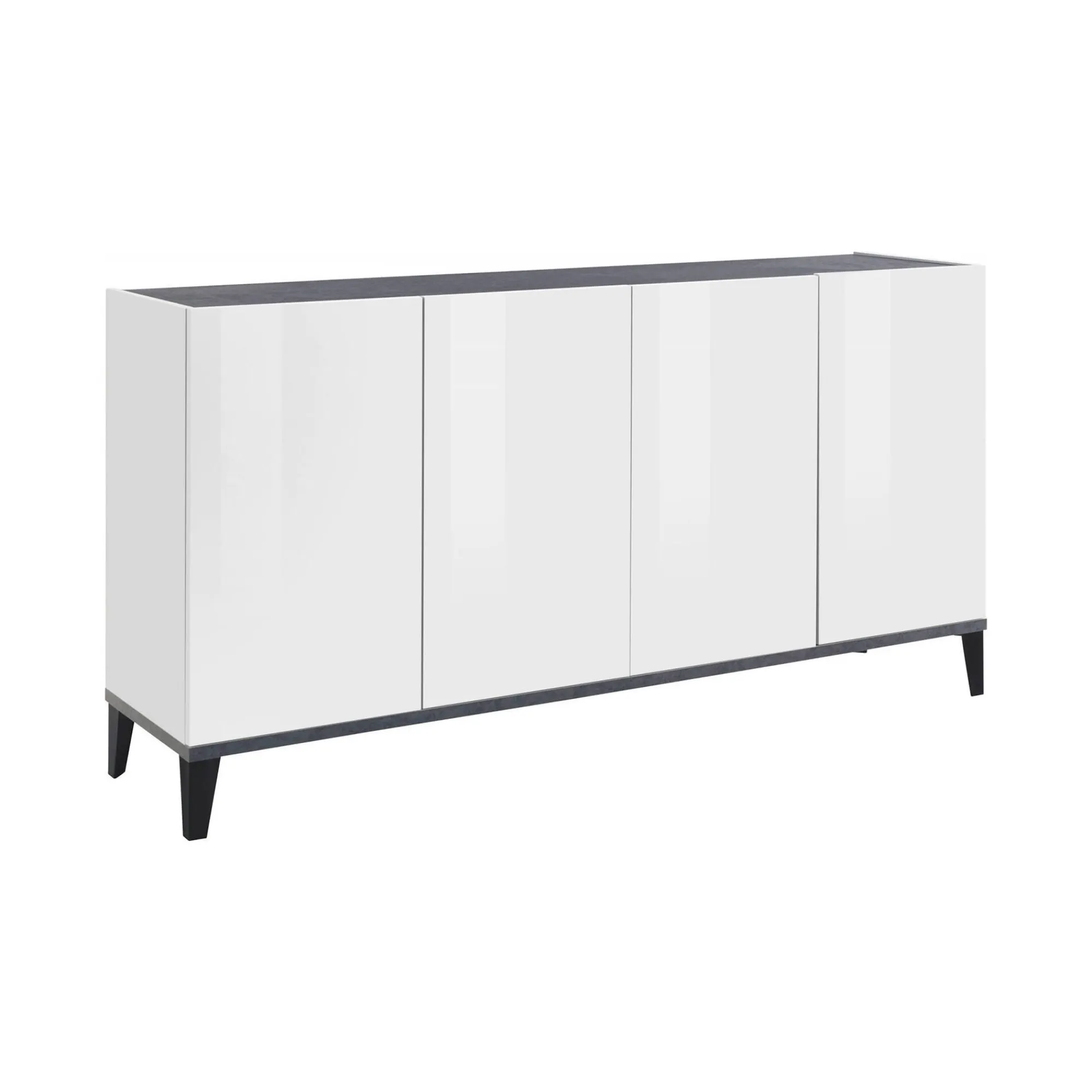 Credenza Ashley, cm 160x40h82, Bianco lucido e Ardesia<Dmora Online