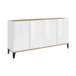 Credenza Ashley, cm 160x40h82, Bianco lucido e Acero<Dmora Fashion