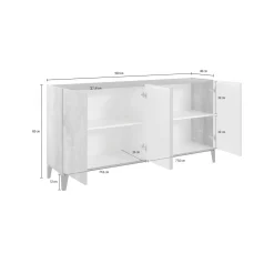 Credenza Ashley, cm 160x40h82, Bianco lucido e Acero<Dmora Fashion