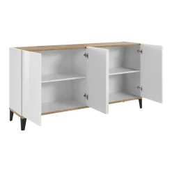 Credenza Ashley, cm 160x40h82, Bianco lucido e Acero<Dmora Fashion