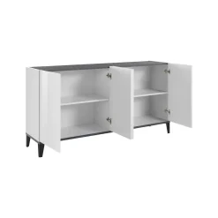 Credenza Ashley, cm 160x40h82, Bianco lucido e Ardesia<Dmora Online