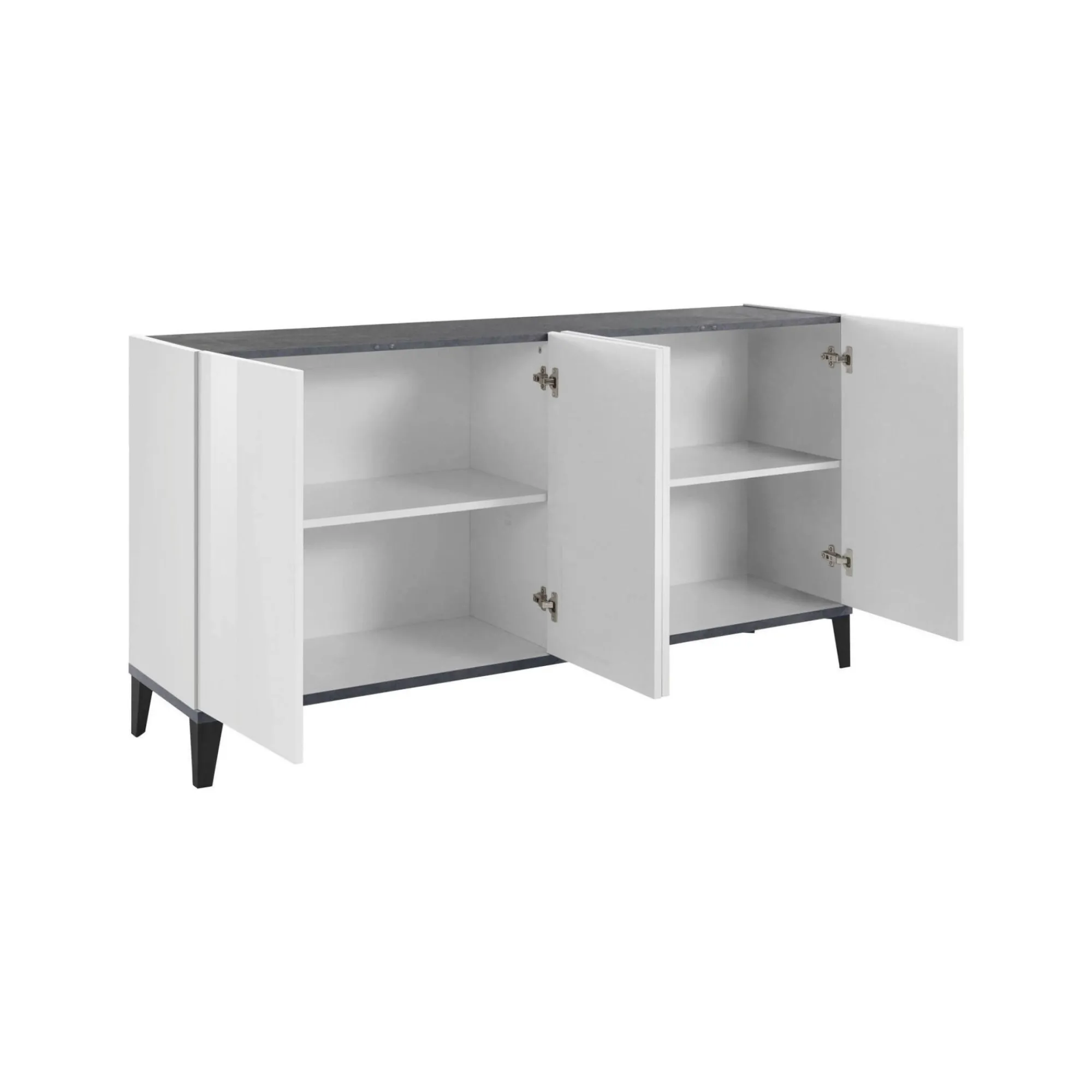 Credenza Ashley, cm 160x40h82, Bianco lucido e Ardesia<Dmora Online