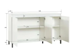 Credenza Assinello, 138x40h90 cm, Bianco lucido e Antracite<Dmora Discount