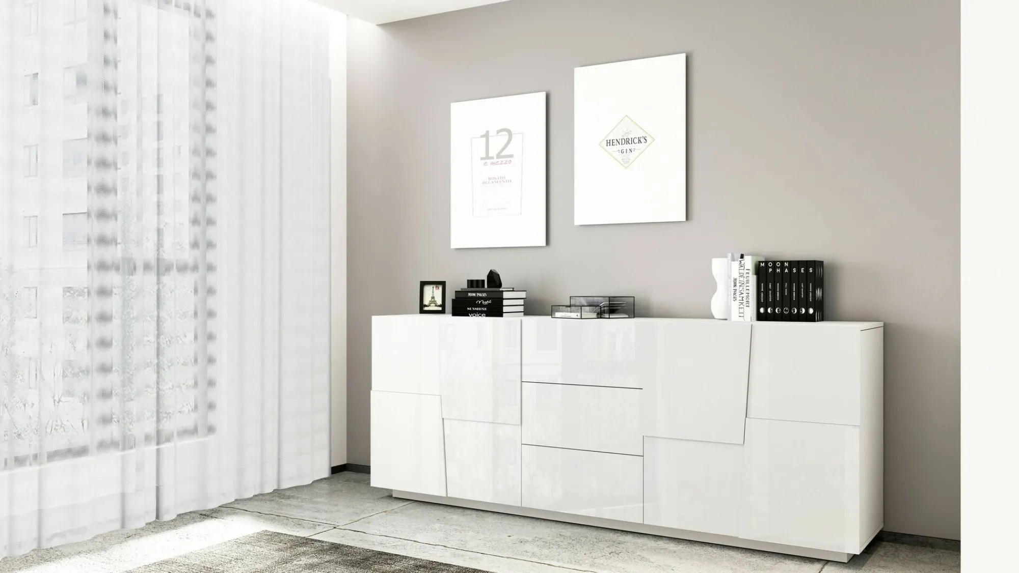 Credenza Astel, 220x44h86 cm, lucido<Dmora Clearance