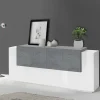 Credenza Astice, cm 200x45h86, Bianco lucido e Ardesia<Dmora Online
