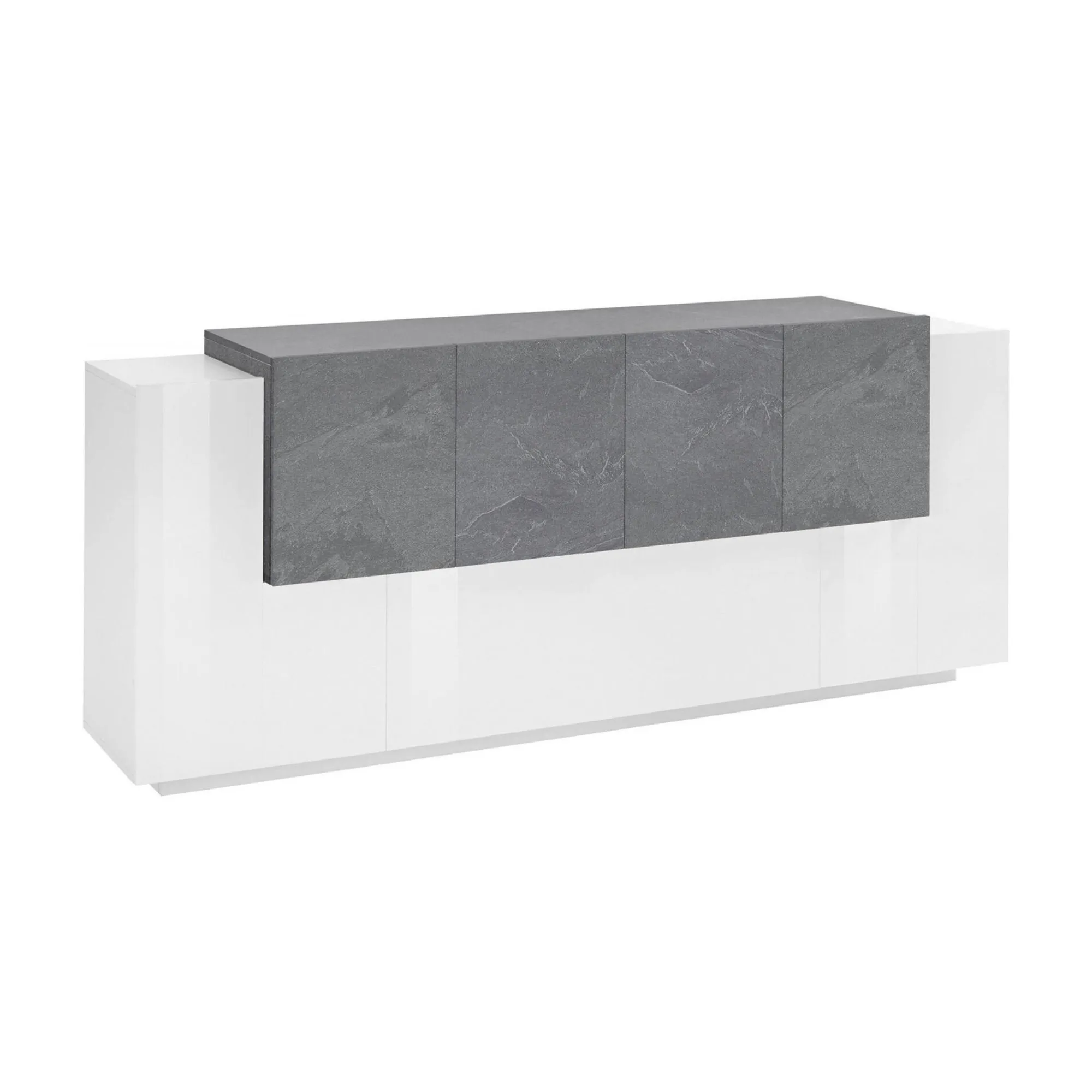 Credenza Astice, cm 200x45h86, Bianco lucido e Ardesia<Dmora Online