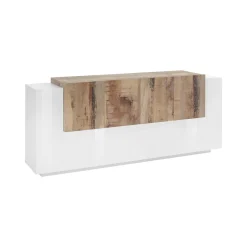 Credenza Astice, cm 200x45h86, Bianco lucido e Acero<Dmora Discount
