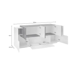 Credenza Astice, cm 200x45h86, Bianco lucido e Ardesia<Dmora Online