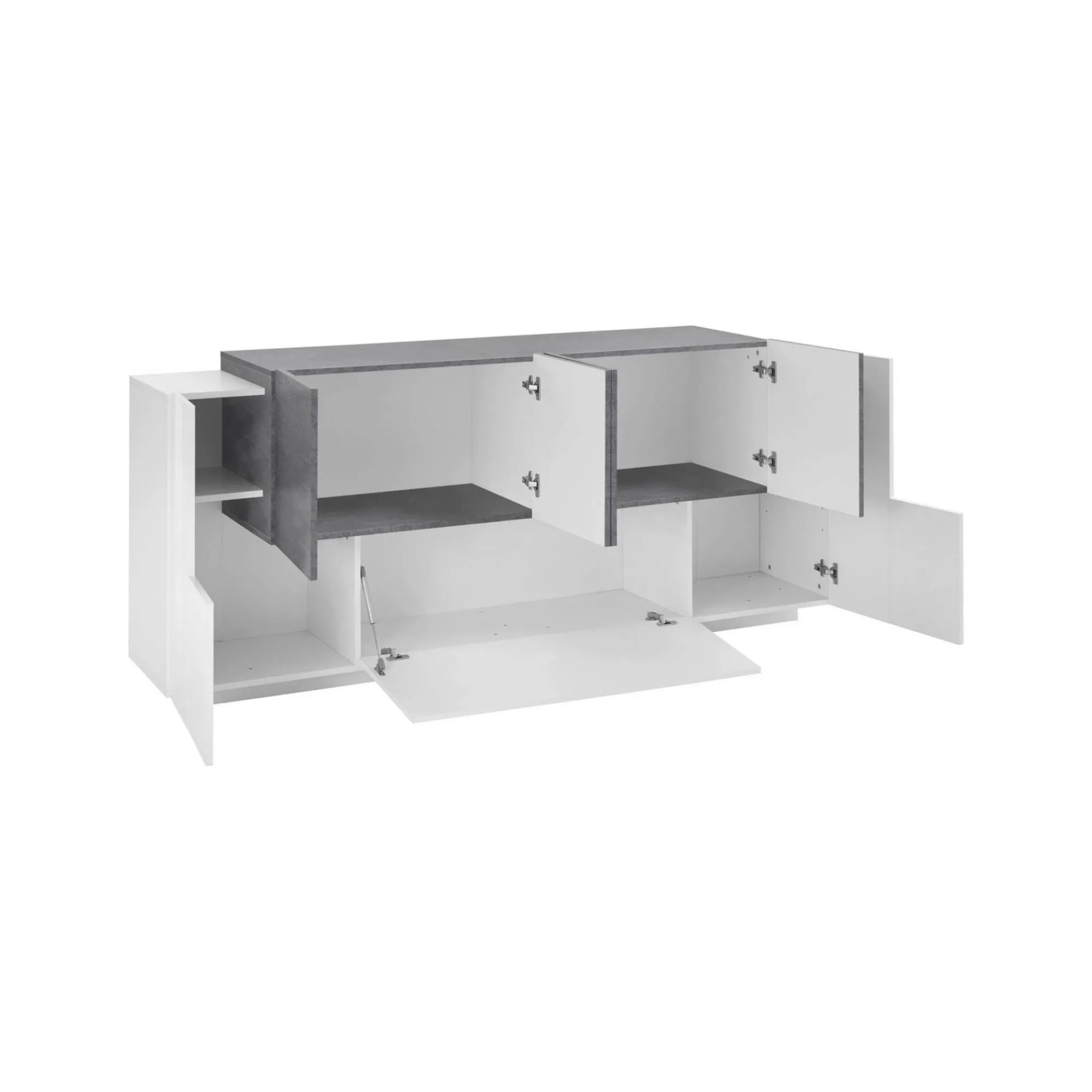 Credenza Astice, cm 200x45h86, Bianco lucido e Ardesia<Dmora Online