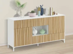 Credenza Atessa, 151x41h80 cm, Rovere e Bianco lucido<Dmora Shop